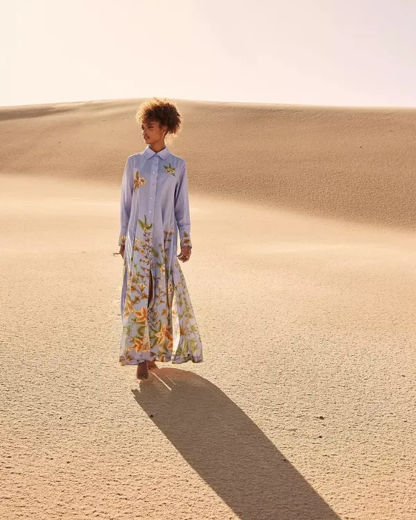 Lavender_Linen_Floral_Print_Flared_Shirt_Dress_For_Women