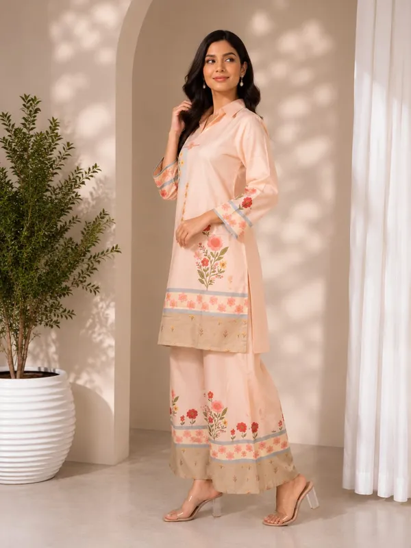 Peach_Rayon_Floral_Print_Straight_Kurta_Palazzo_Set_For_Women