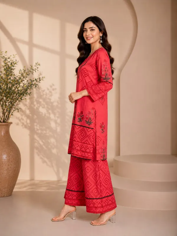 Red_Rayon_Straight_Printed_Kurta_Palazzo_Set_For_Women