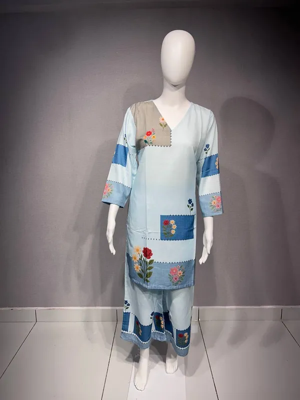 Light_Blue_Rayon_Floral_Straight_Kurta_Set_For_Women