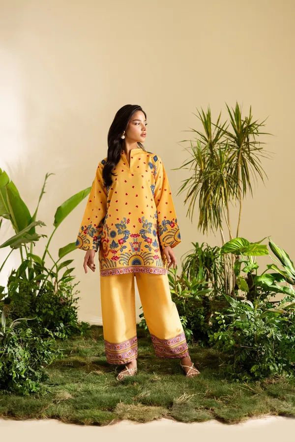 Yellow_Korean_Bsy_Printed_Straight_Kurta_Pant_Set_For_Women