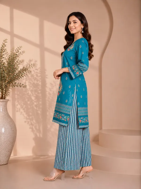 Teal_Rayon_Straight_Printed_Kurta_Set_For_Women