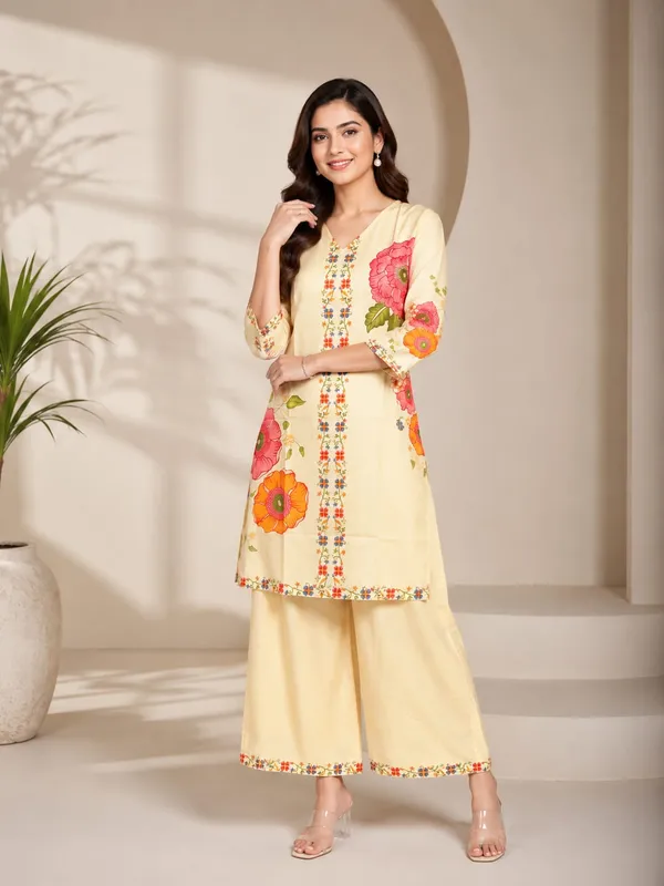 Yellow_Rayon_Floral_Print_Straight_Kurta_Palazzo_Set_For_Women