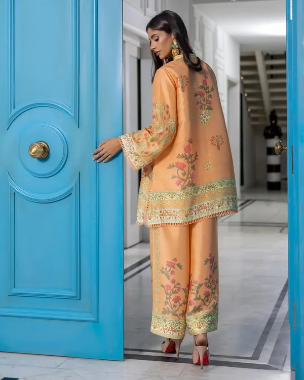 Peach_Korean_Bsy_Printed_Straight_Kurta_Palazzo_Set_For_Women