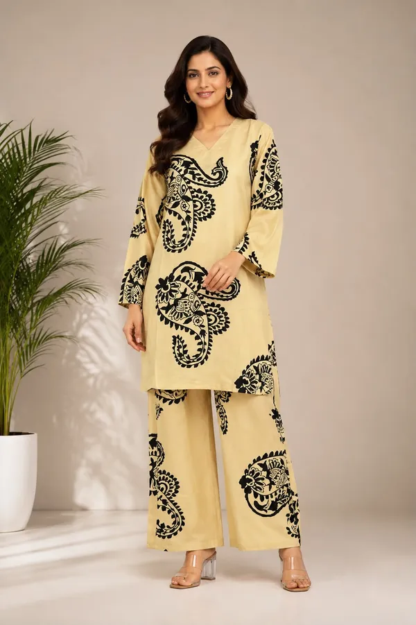 Cream_Rayon_Straight_Paisley_Kurta_Palazzo_Set_For_Women