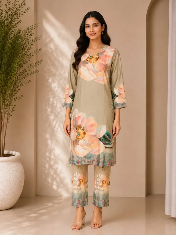 Beige_Rayon_Straight_Floral_Kurta_Set_For_Women