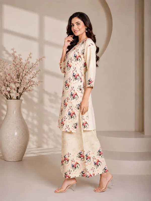 Cream_Rayon_Floral_Print_Straight_Kurta_Set_For_Women