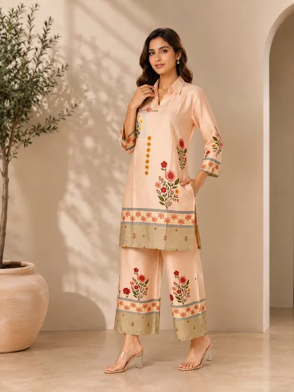 Peach_Rayon_Straight_Kurta_Palazzo_Set_For_Women