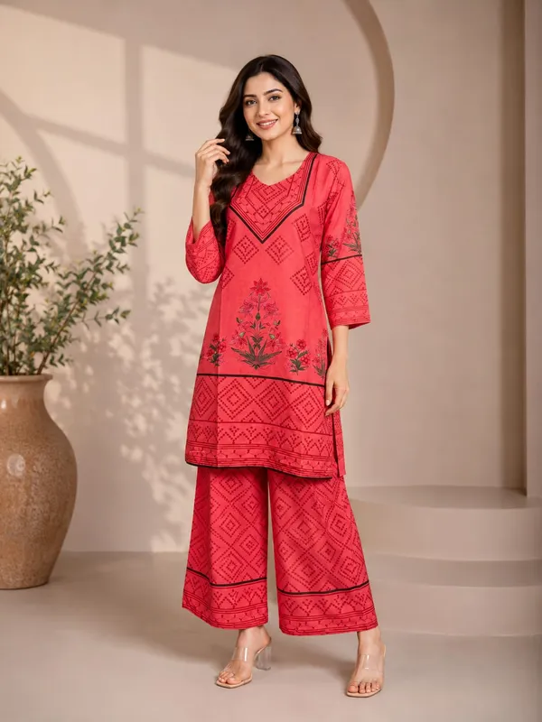 Red_Rayon_Straight_Printed_Kurta_Palazzo_Set_For_Women