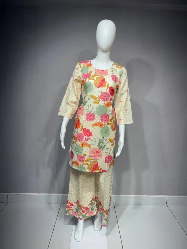 Cream_Rayon_Floral_Print_Straight_Kurta_Palazzo_Set_For_Women