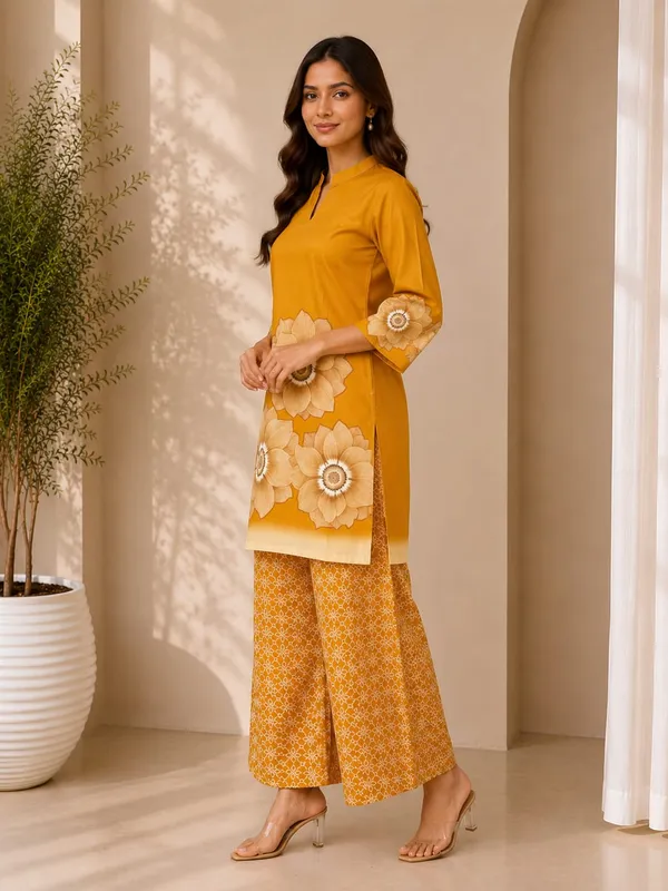 Mustard_Rayon_Straight_Floral_Kurta_Palazzo_Set_For_Women