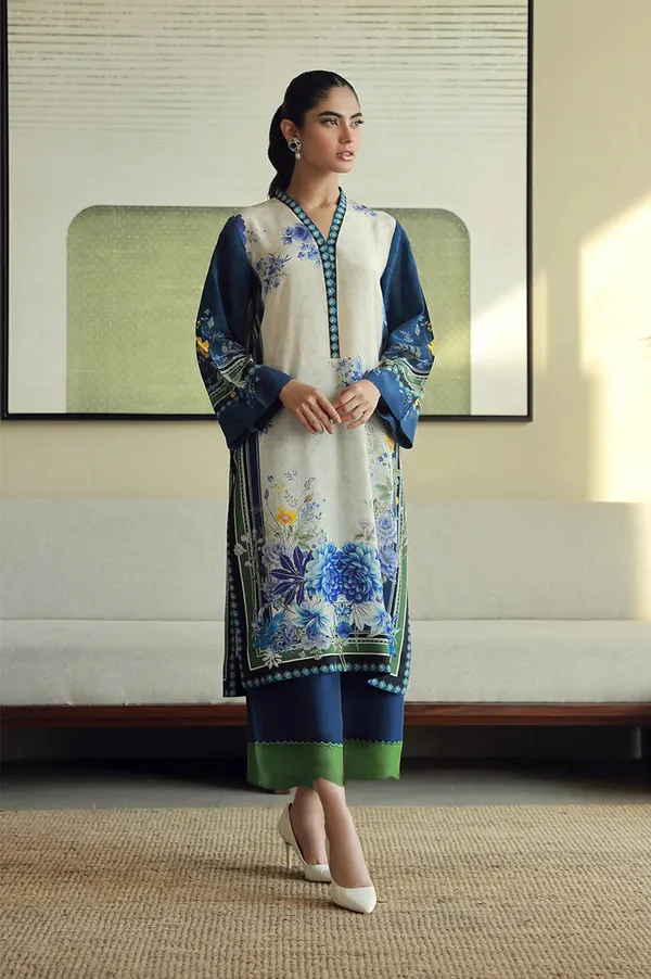 Blue_Korean_Bsy_Straight_Floral_Print_Kurta_Set_For_Women