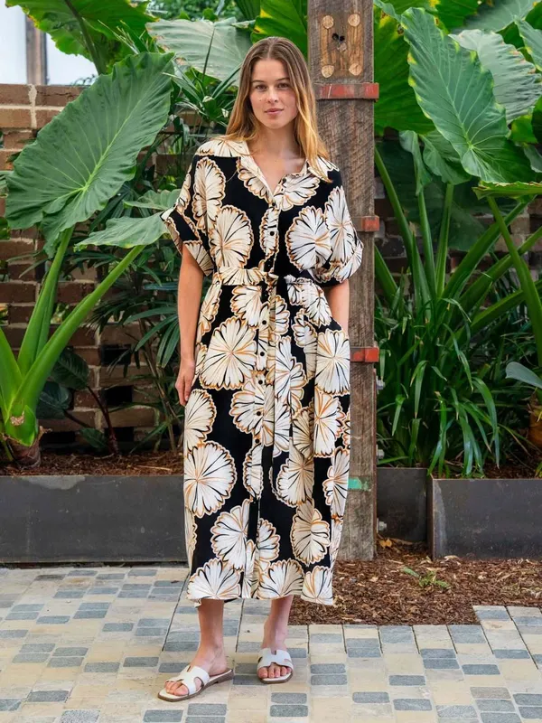 Black_Linen_Floral_Print_Midi_Dress_For_Women