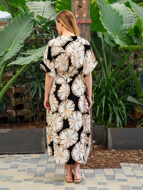 Black_Linen_Floral_Print_Midi_Dress_For_Women