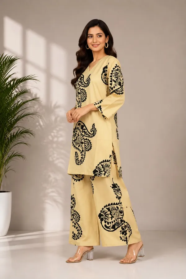 Cream_Rayon_Straight_Paisley_Kurta_Palazzo_Set_For_Women