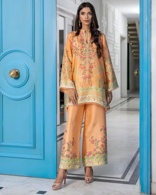 Peach_Korean_Bsy_Printed_Straight_Kurta_Palazzo_Set_For_Women