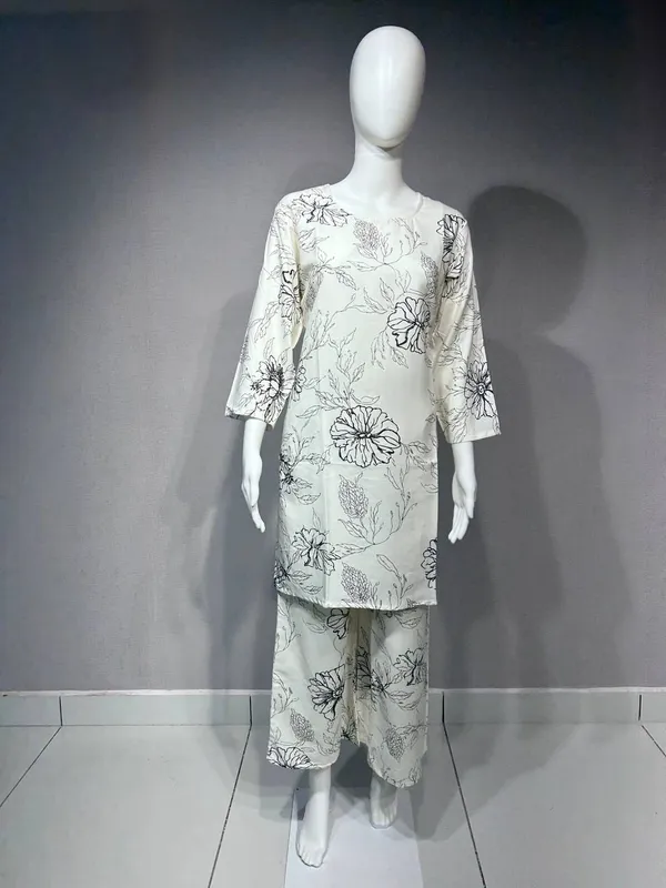 Cream_Rayon_Floral_Print_Straight_Kurta_Palazzo_Set_For_Women