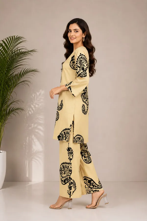 Cream_Rayon_Straight_Paisley_Kurta_Palazzo_Set_For_Women