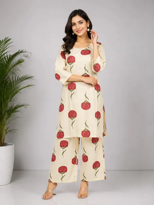 Cream_Rayon_Straight_Floral_Kurta_Set_For_Women