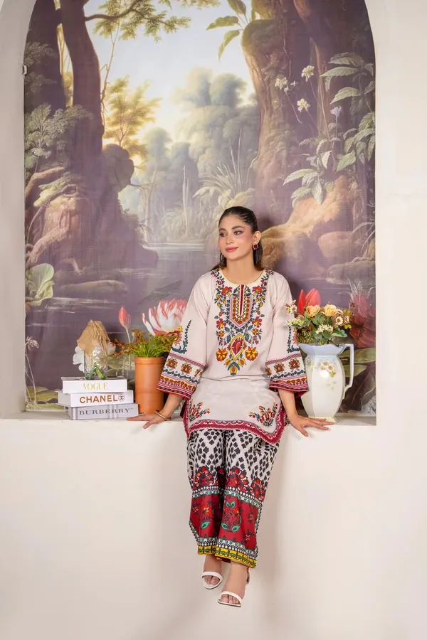 Cream_Korean_Bsy_Printed_Straight_Kurta_Set_For_Women