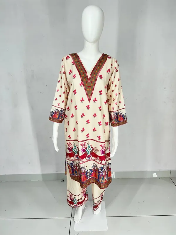 Cream_Rayon_Printed_Straight_Kurta_Pant_Set_For_Women