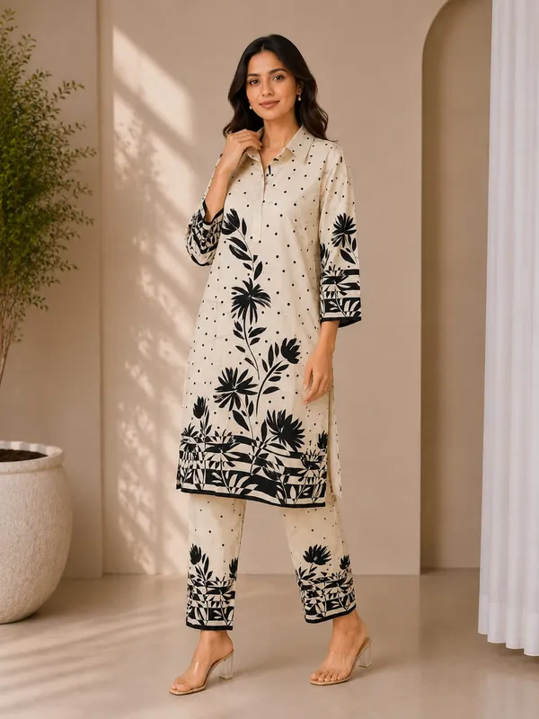 Cream_Rayon_Straight_Floral_Kurta_Set_For_Women