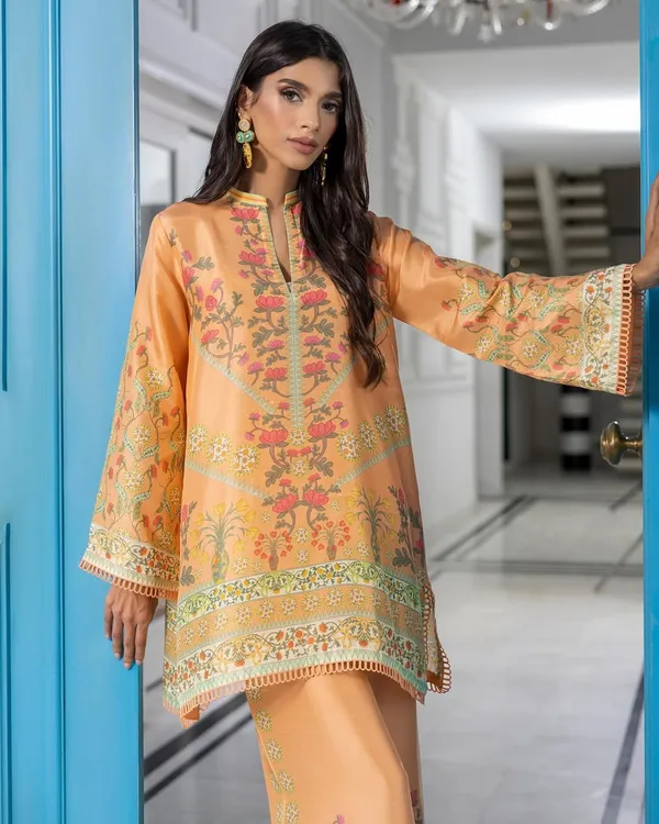 Peach_Korean_Bsy_Printed_Straight_Kurta_Palazzo_Set_For_Women