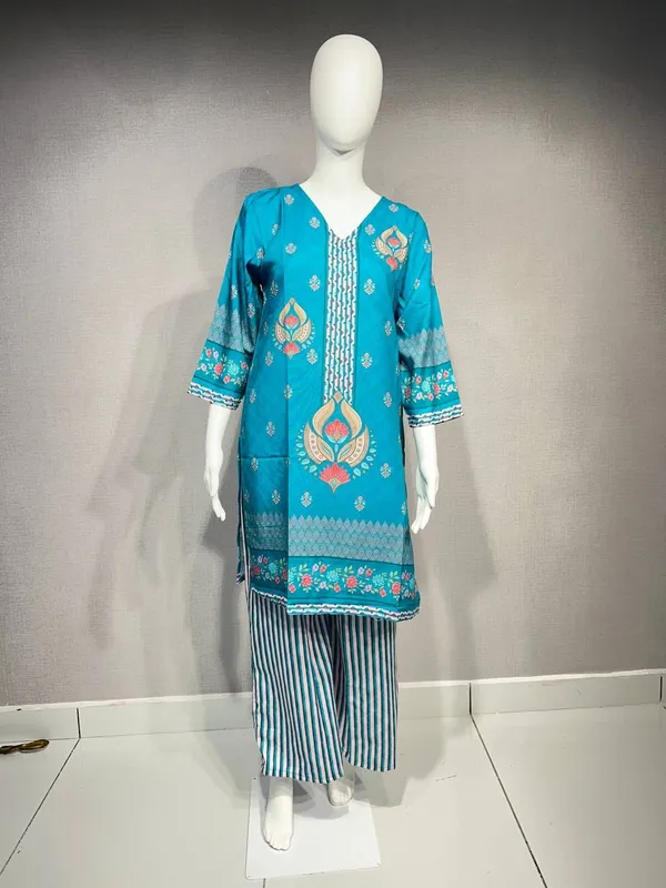 Teal_Rayon_Straight_Printed_Kurta_Set_For_Women