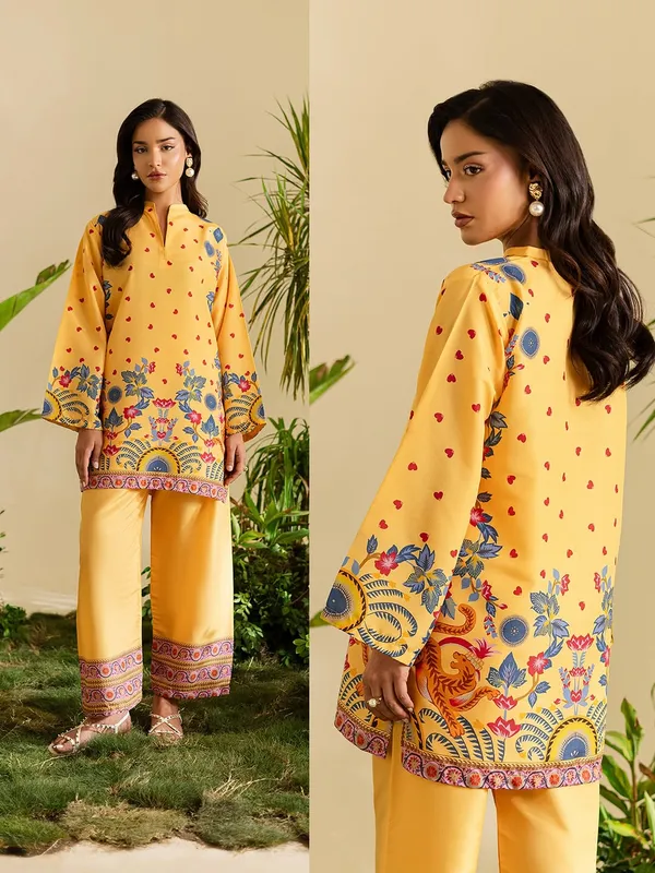 Yellow_Korean_Bsy_Printed_Straight_Kurta_Pant_Set_For_Women