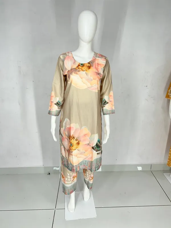 Beige_Rayon_Straight_Floral_Kurta_Set_For_Women