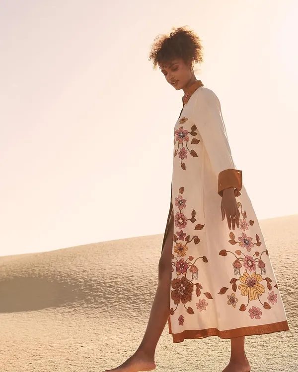 Cream_Linen_Collared_Floral_Straight_Kurta_For_Women