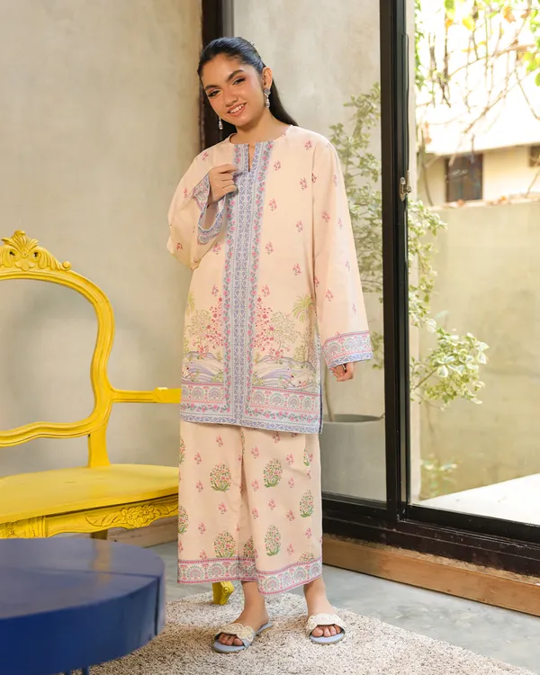 Peach_Linen_Printed_Co-Ord_Set_For_Women