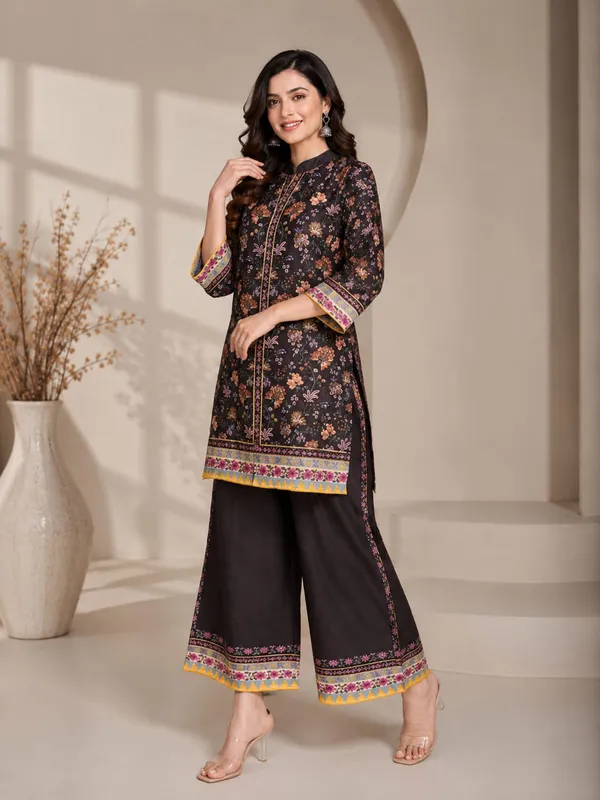 Black_Rayon_Floral_Straight_Kurta_Palazzo_Set_For_Women
