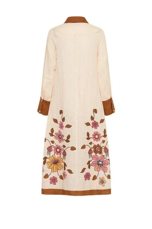 Cream_Linen_Collared_Floral_Straight_Kurta_For_Women