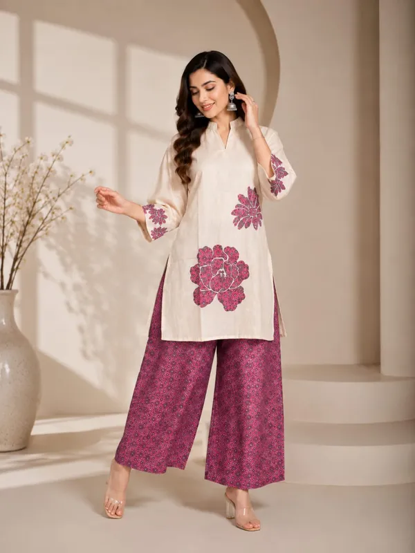 Cream_Rayon_Straight_Floral_Print_Kurta_Palazzo_Set_For_Women