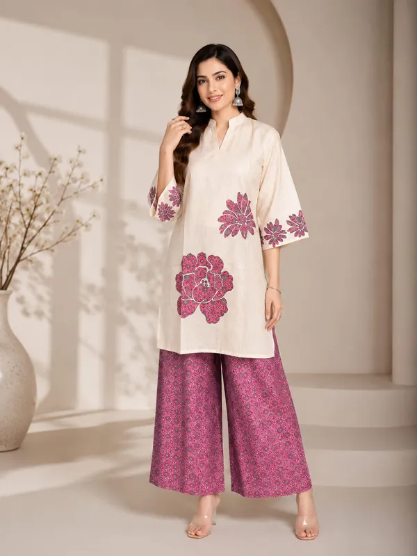 Cream_Rayon_Straight_Floral_Print_Kurta_Palazzo_Set_For_Women