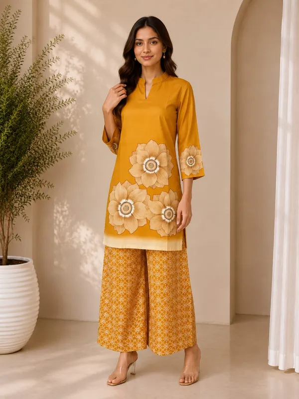 Mustard_Rayon_Straight_Floral_Kurta_Palazzo_Set_For_Women