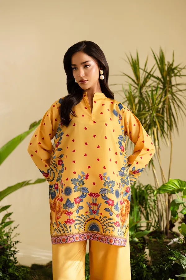 Yellow_Korean_Bsy_Printed_Straight_Kurta_Pant_Set_For_Women