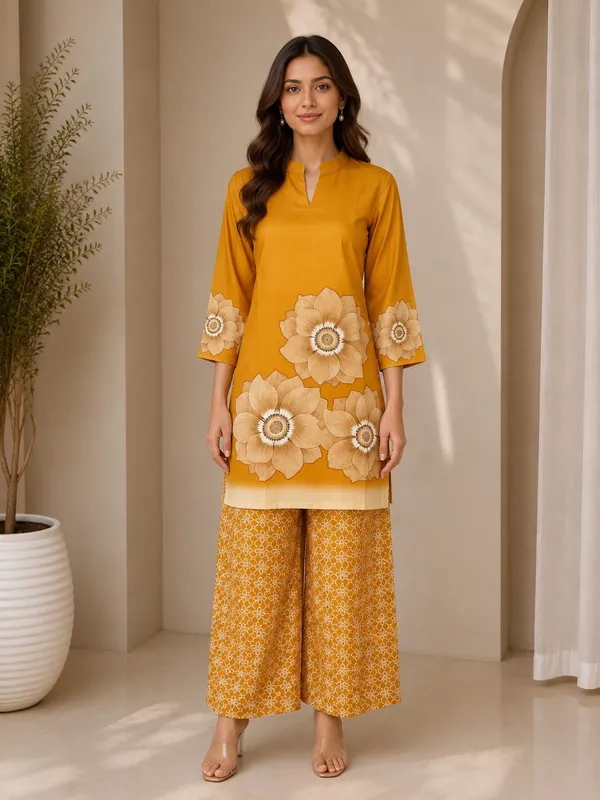 Mustard_Rayon_Straight_Floral_Kurta_Palazzo_Set_For_Women