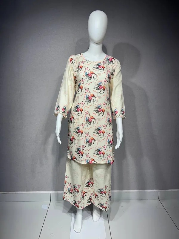 Cream_Rayon_Floral_Print_Straight_Kurta_Set_For_Women