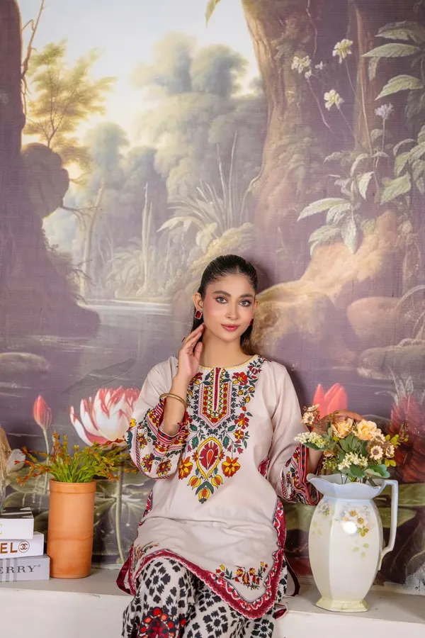 Cream_Korean_Bsy_Printed_Straight_Kurta_Set_For_Women
