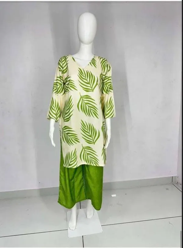 Green_Rayon_Leaf_Print_Straight_Kurta_Set_For_Women