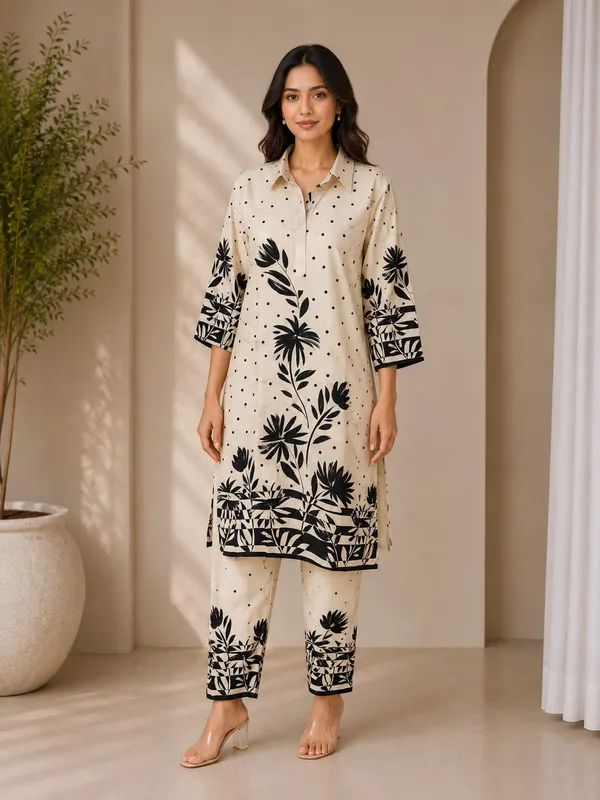 Cream_Rayon_Straight_Floral_Kurta_Set_For_Women