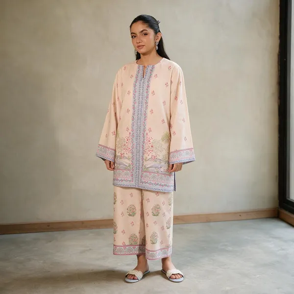 Peach_Linen_Printed_Co-Ord_Set_For_Women