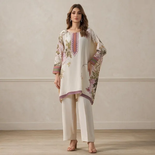 Cream_Korean_Bsy_Floral_Print_Straight_Kurta_Set_For_Women