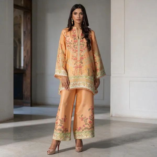 Peach_Korean_Bsy_Printed_Straight_Kurta_Palazzo_Set_For_Women