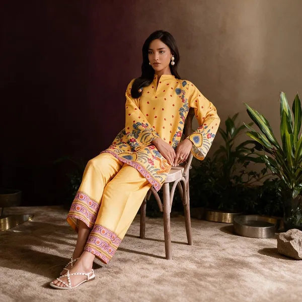 Yellow_Korean_Bsy_Printed_Straight_Kurta_Pant_Set_For_Women