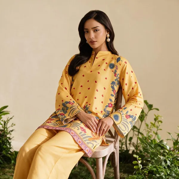 Yellow_Korean_Bsy_Printed_Straight_Kurta_Pant_Set_For_Women