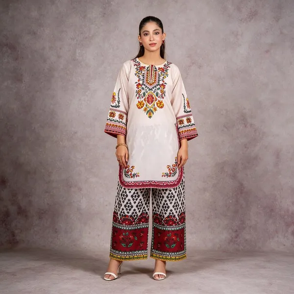 Cream_Korean_Bsy_Printed_Straight_Kurta_Set_For_Women