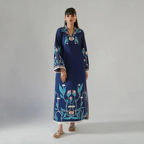 Navy_Korean_Bsy_A-Line_Floral_Print_Kurta_For_Women